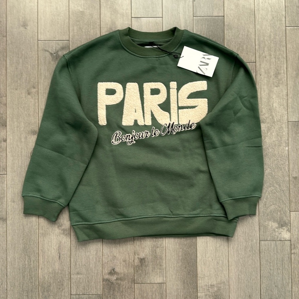 Zara Green Sweatshirt with Cream Lettering